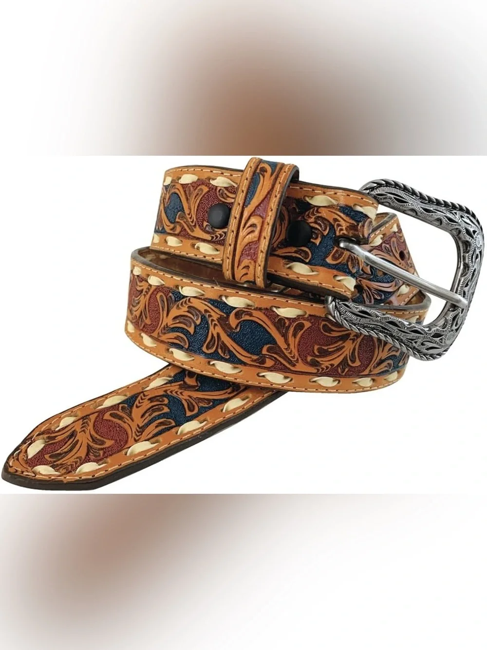 $130 NWT ROPER BELT FLORAL TOOLED HAND PAINTED GENUINE LEATHER Size 32